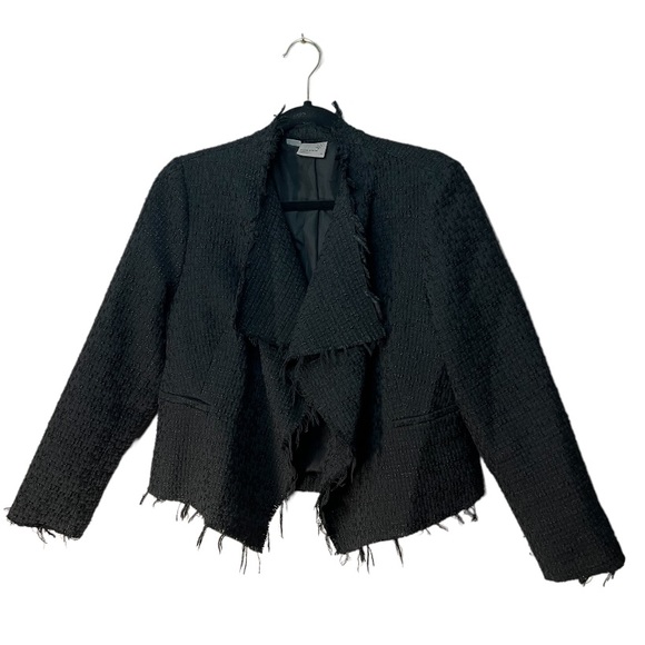 Vero Moda Open Front Textured Fringe Blazer Black Great Condition Size 40 Large - Picture 2 of 7